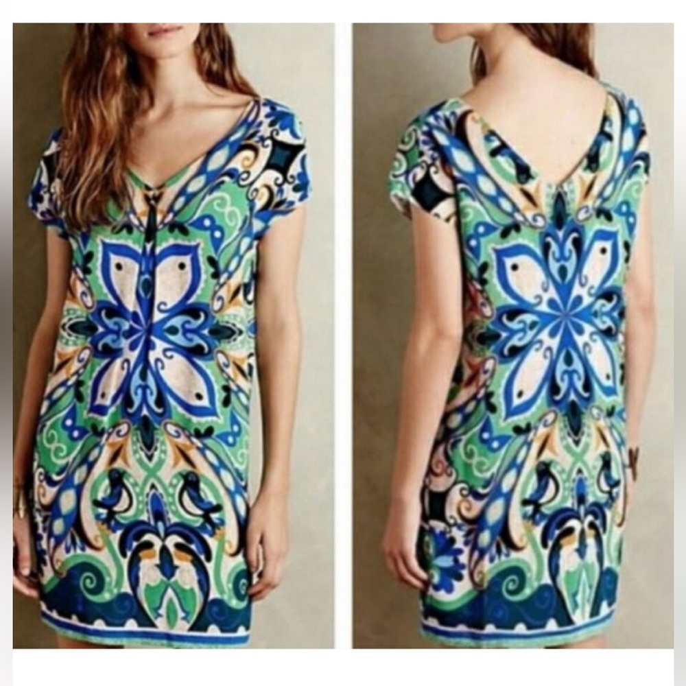 Anthropologie Shift Bird Print Folksong Boho Dress 374